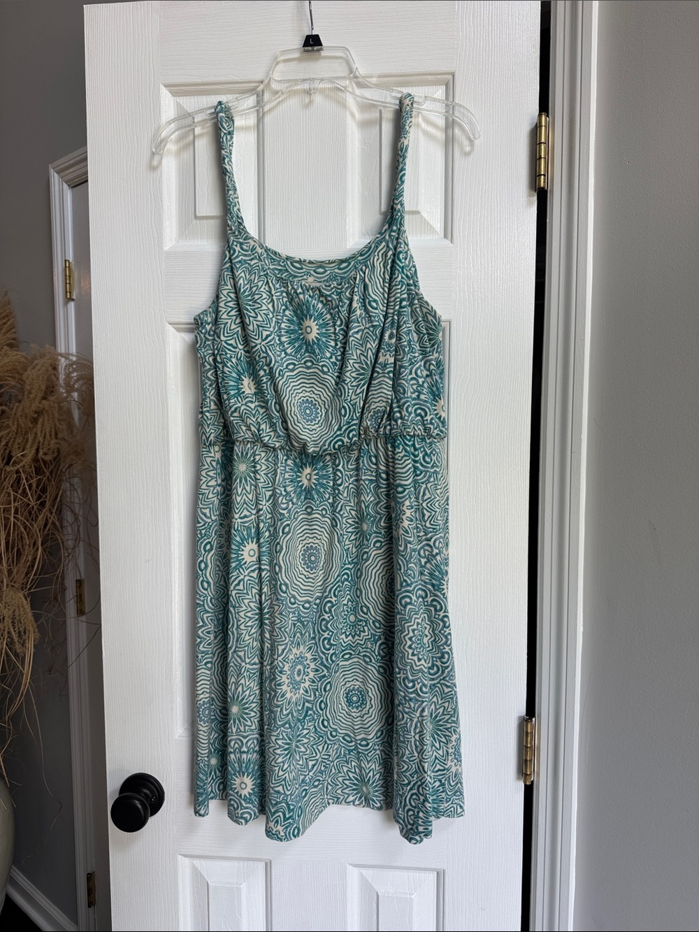 LOFT Teal Floral Geometric Spaghetti-Strap Mini Dress